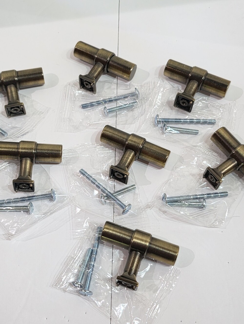 Lot of 7 Cosmas 181BAB Brushed Antique Brass Cabinet T-Bar Pull Knobs New